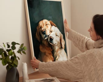 ゴールデンレトリバーのプリント：ヴィンテージの犬の油絵ウォール