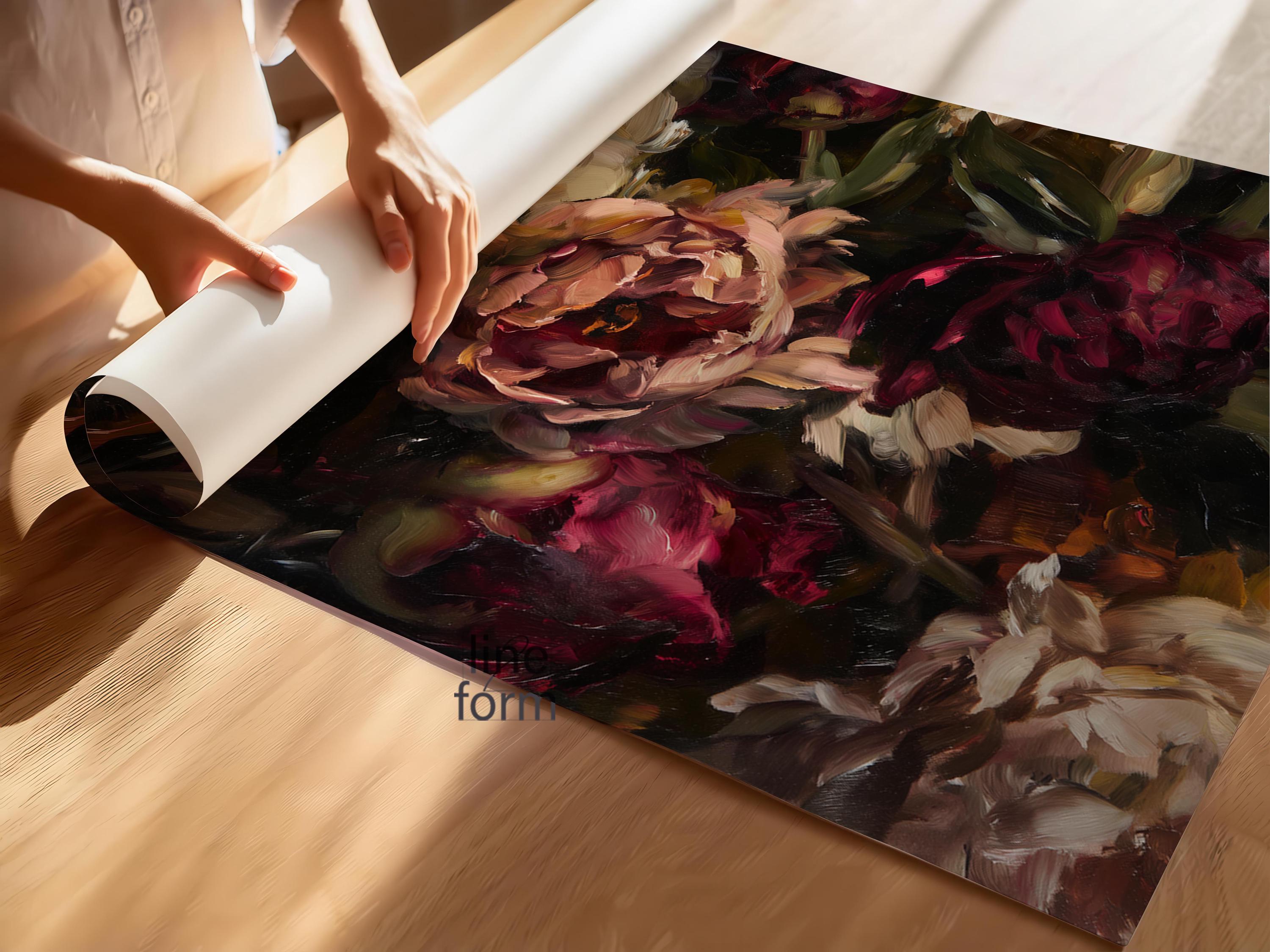 Moody Dark Peony Wall Art Set of 2: Floral Oil Painting Prints - Etsy