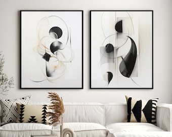 Minimalist Abstract Art Prints: Beige & Black Set of 2 (Digital Download)