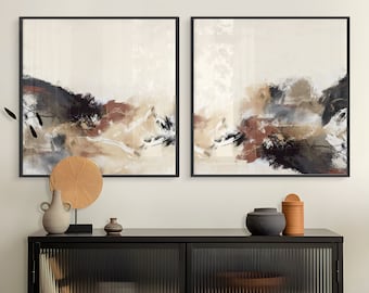 Neutral Abstract Nordic Prints: Modern Wall Art Set of 2 (Digital Download)