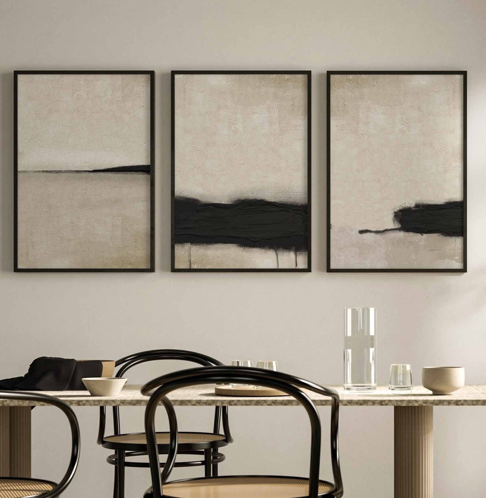 Minimalist Beige and Black Abstract Art Print Set of 3 (digital ...