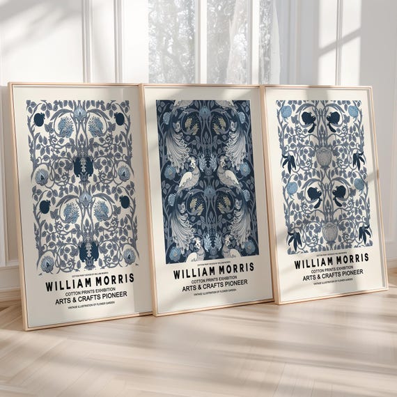 William Morris Poster Set: Blue Botanical Art Nouveau Prints