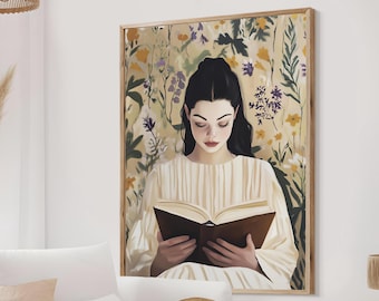Woman Reading Book Art Print: Eclectic Figurative Oil Painting