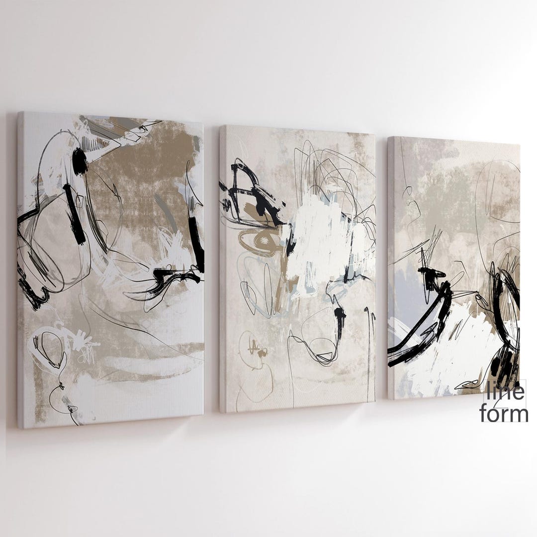 Beige Abstract Modern Gallery Wall Art Set of 3 Neutral Nordic Prints ...