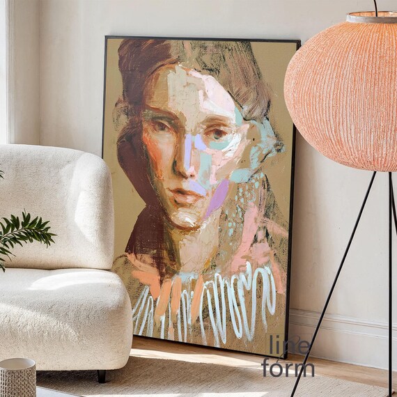 Abstract Female Portrait Art Print: Neutral Beige & Blush Abstract People