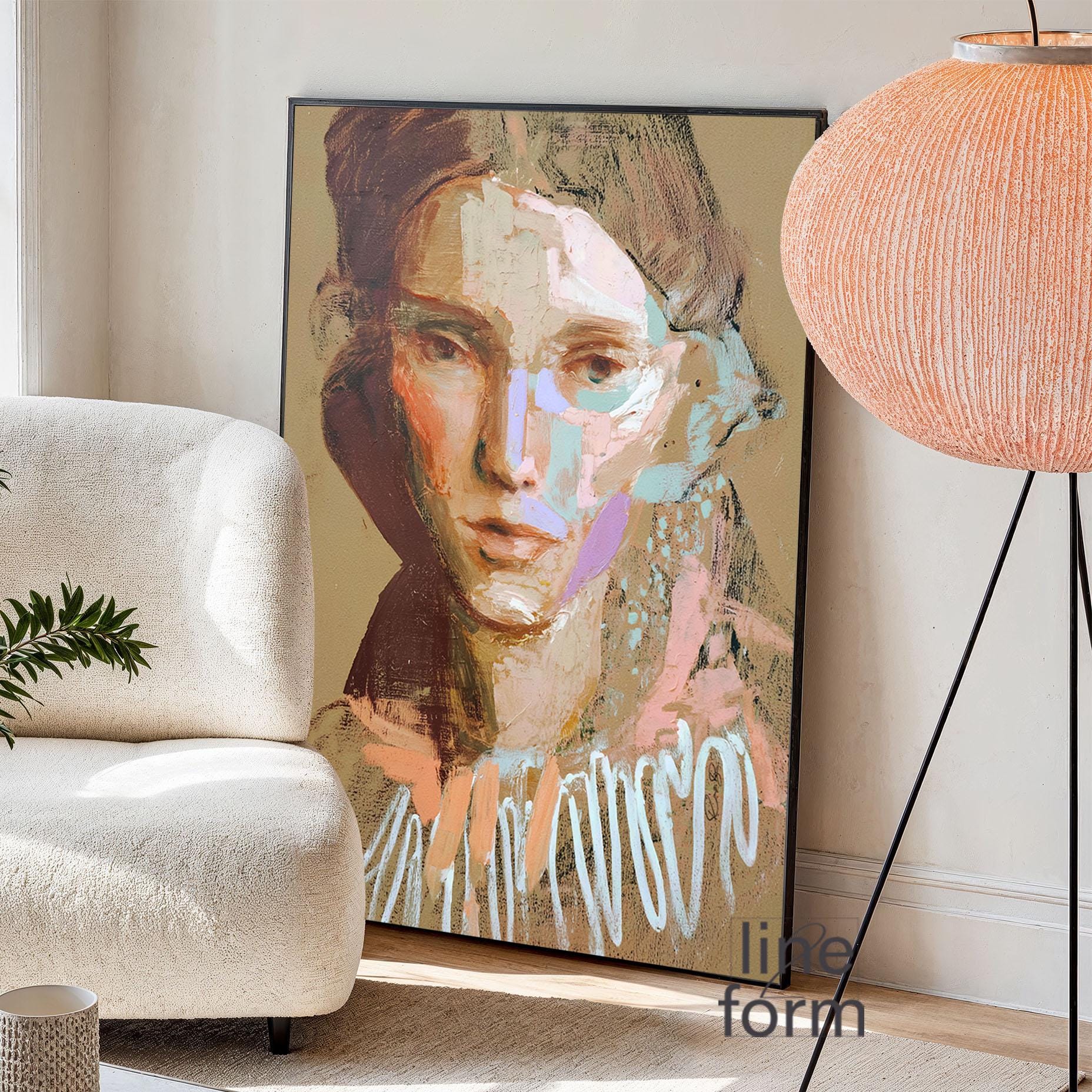 抽象的な女性の肖像画アートプリント：ニュートラルベージュ