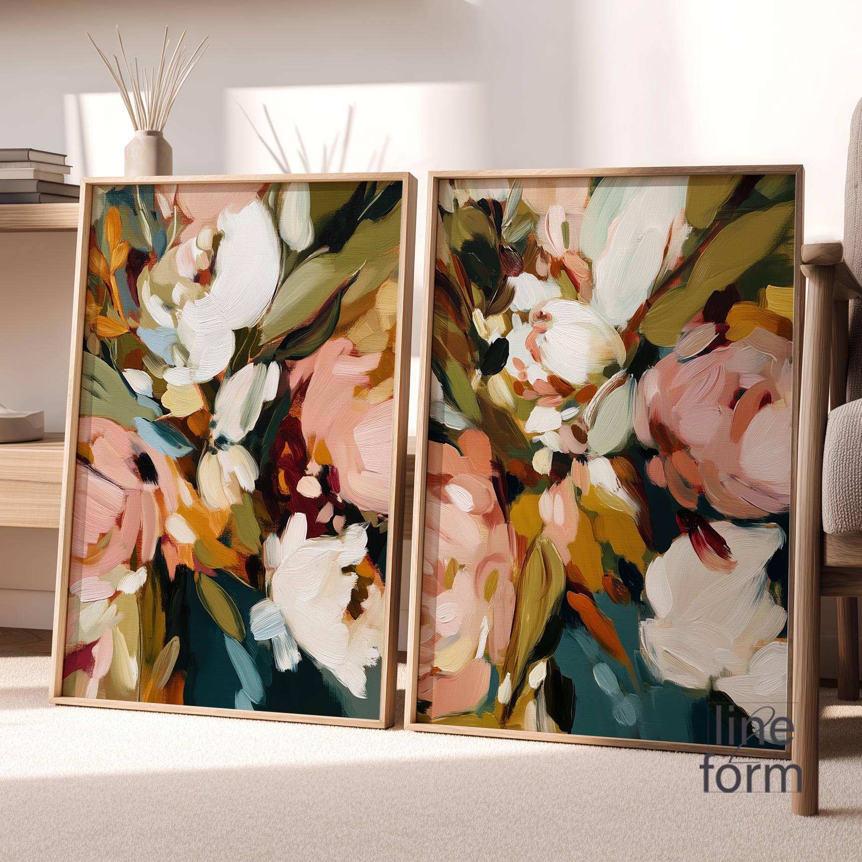 Set of 2 Abstract Floral Prints: Moody Botanical Wall Art (unframed) - Etsy