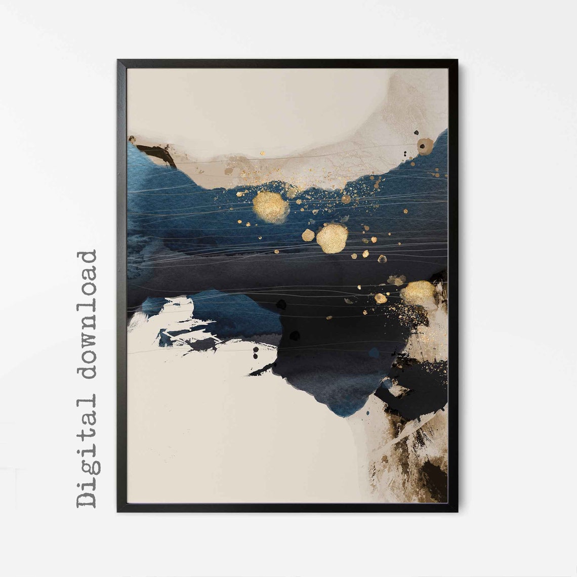 Navy Blue Abstract Wall Art Set of 3 Prints Downloadable Navy - Etsy