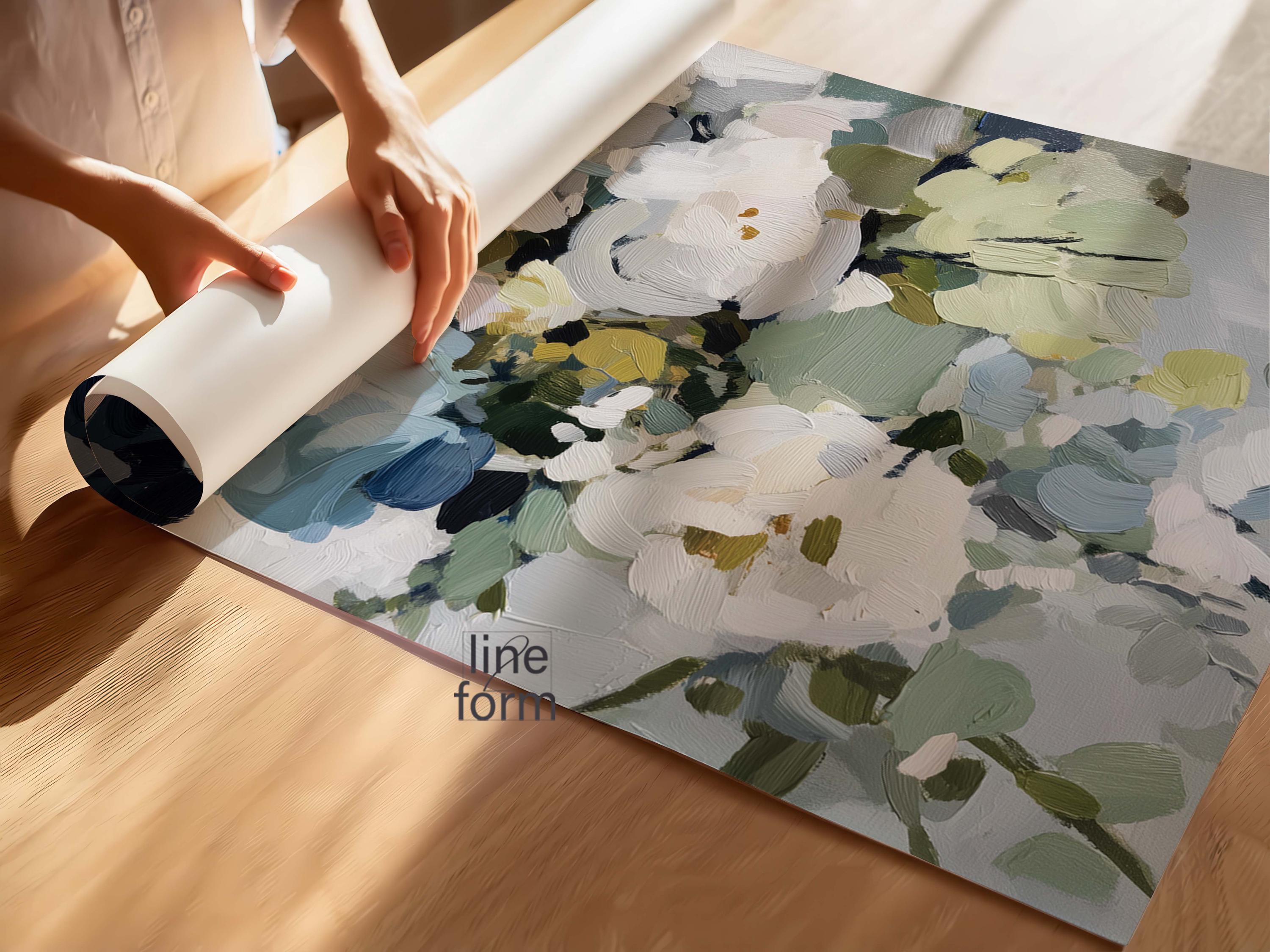 Light Blue Botanical Wall Art Set of 2: Abstract Flower Paintings in ...