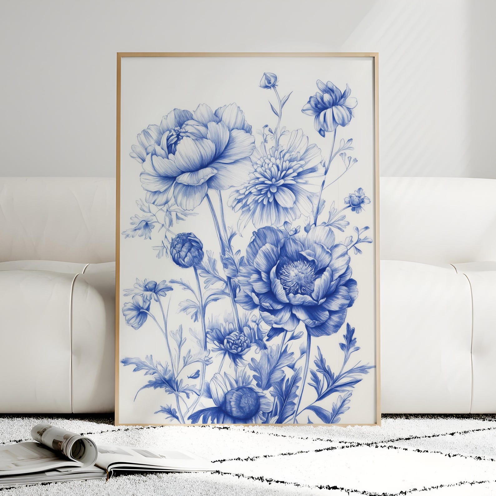 Blue Floral Chinoiserie Wall Art Set of 3: Botanical Print Set - Etsy