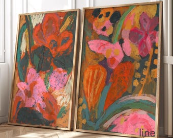 Abstract Floral Print Set of 2: Colorful Modern Art (Unframed)