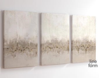 Beige Abstract Art Prints Set of 3: Neutral Minimalist Gallery Wall (Digital Download)