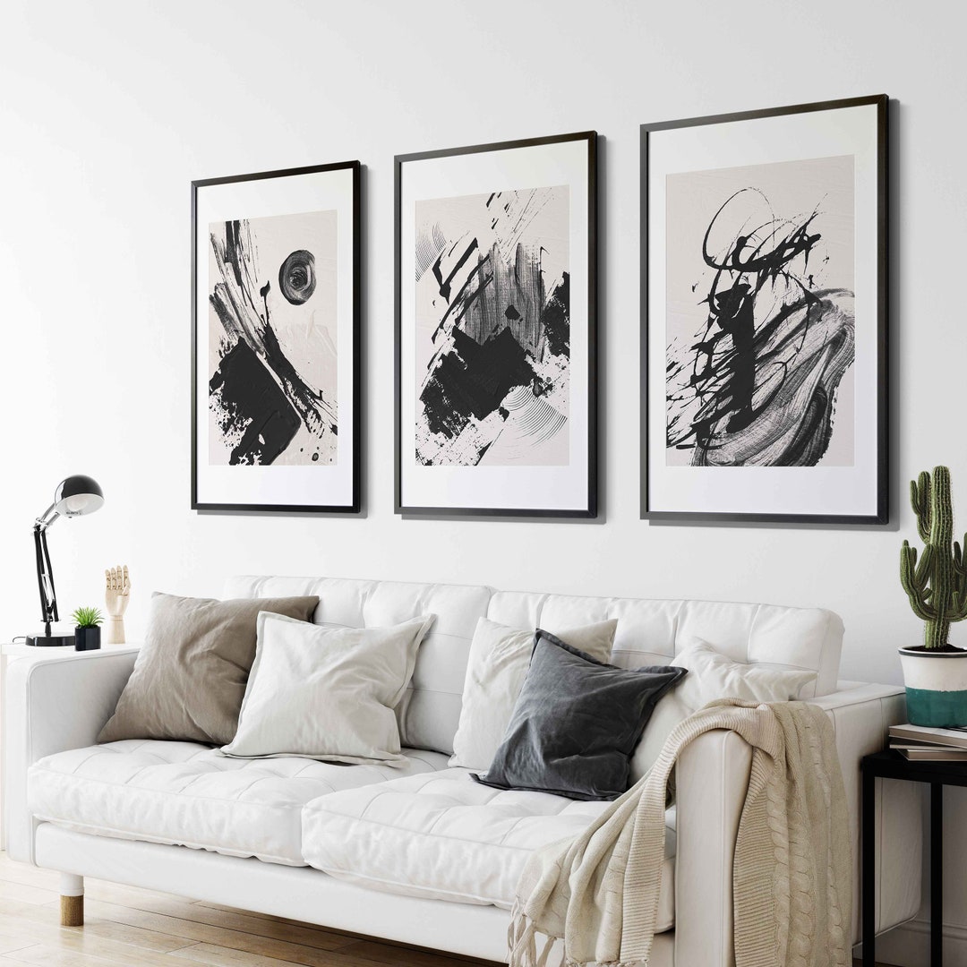 Abstract Brush Stroke Art Prints: Nordic Gallery Wall Set of 3 (digital ...
