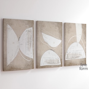 Textured Abstract Wall Art White and Beige Modern Shapes Abstract Geometric Art Gallery Wall Art Set of 3 Nordic Prints Simple Neutral Art