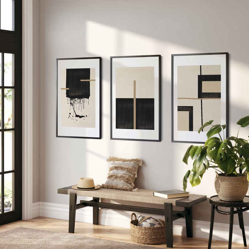 Modern Beige Black Abstract Simple Gallery Wall Art Set of 3 - Etsy