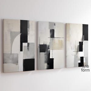 Neutral Abstract Art Prints: Beige Gray Black Set of 3 (Digital Download)