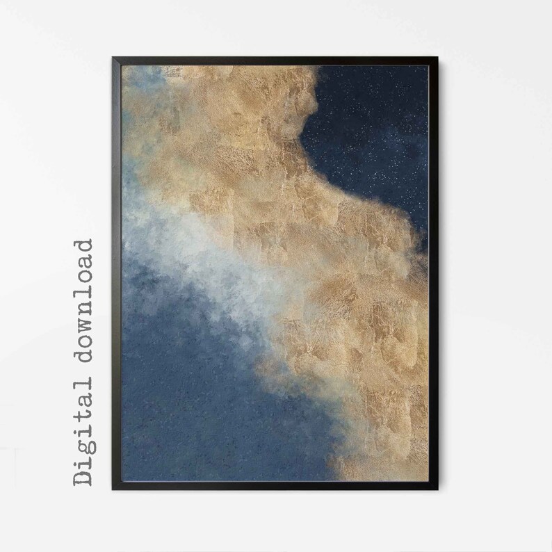 Navy Blue Gold Abstract Wall Art Set of 3 Prints Downloadable Etsy