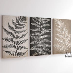Neutral Botanical Print Set of 3, Fern Botanical Prints, Boho Gallery Wall art, Beige Gray Botanical Wall Decor, Fern Art, Farmhouse Decor