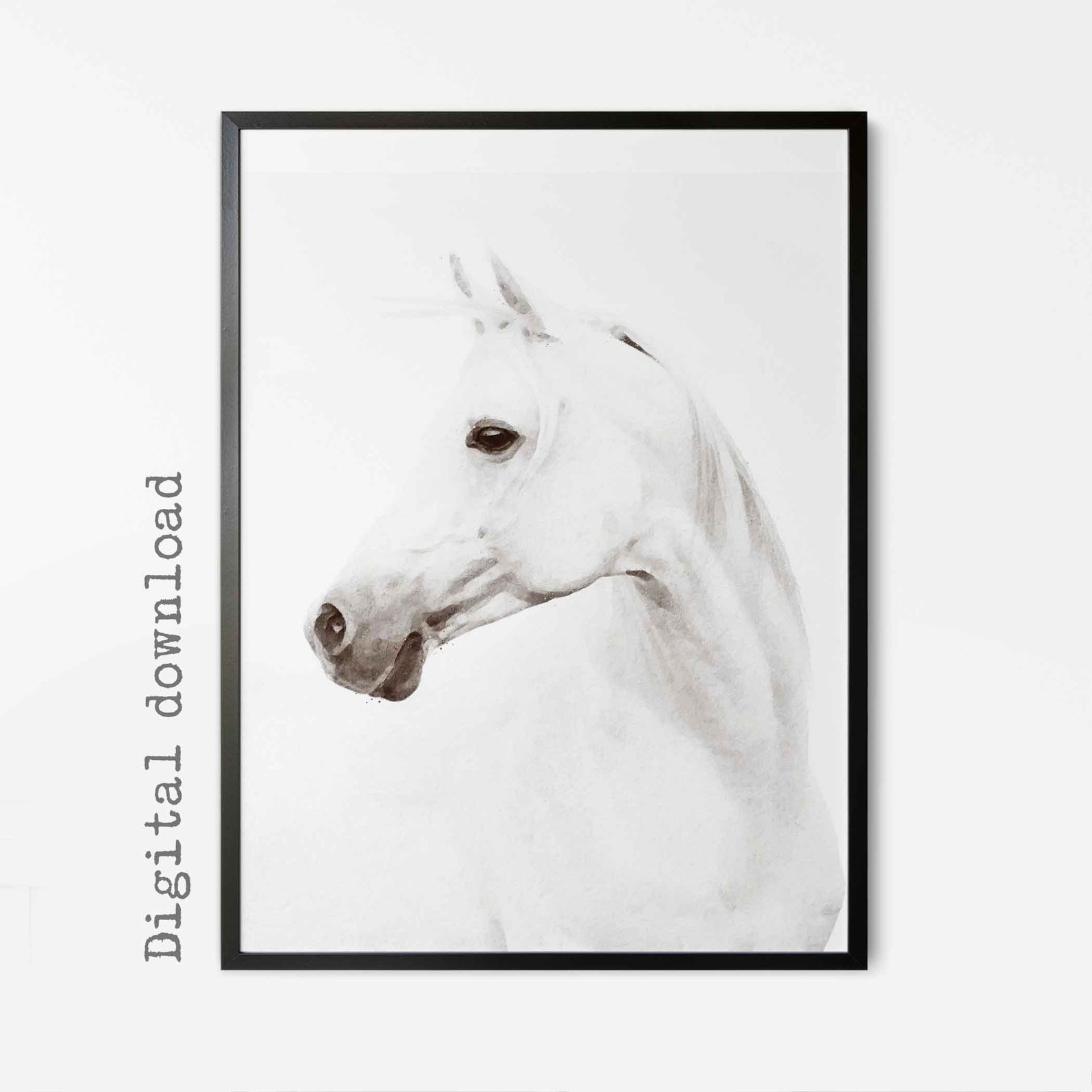 White Horse Gallery Wall Art Set of 3 Horse Print Horse Farmhouse Decor