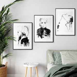 Watercolor Sketch Vogue Gallery Wall Art Set of 3 Female Face Art ...