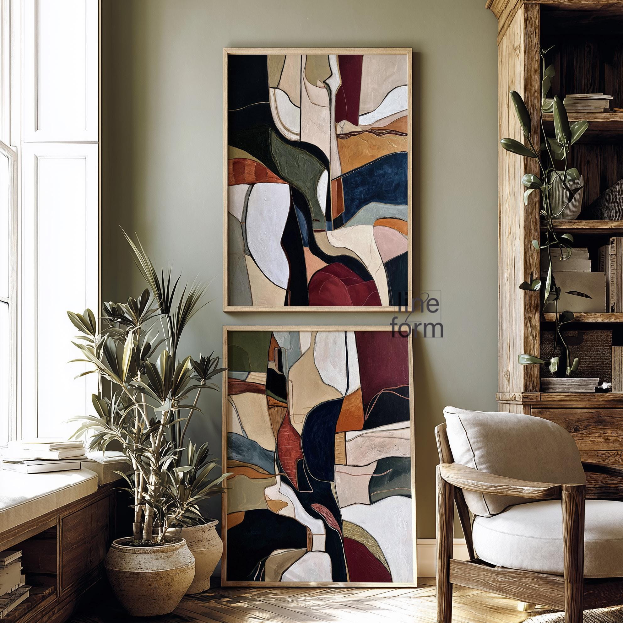 Abstract Forms Wall Art Set of 2 Earth Tone Modern Shapes Prints - Etsy