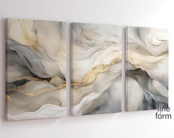 Neutral Marble Abstract Art Prints: Beige & Gold Set of 3 (Digital Download)