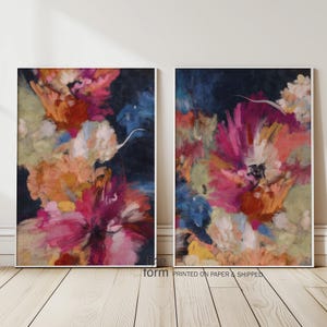 Set di 2 stampe artistiche astratte colorate, stampe floreali moderne e luminose, arte astratta moderna, arte murale colorata, stampa colorata, dipinto moderno