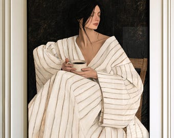 Woman Drinking Coffee Fine Art Print - Morning Coffee Poster