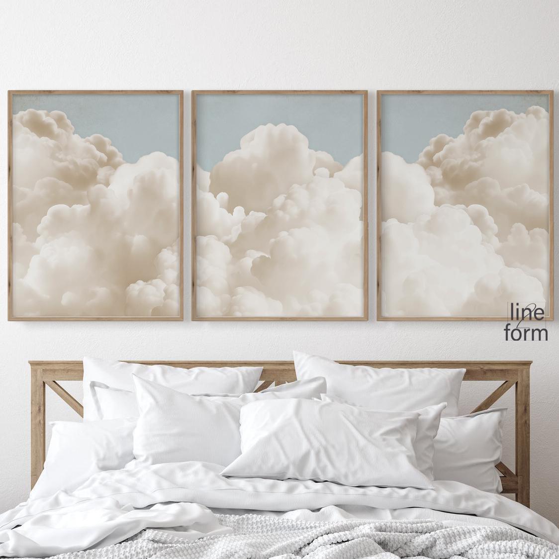 Cloud Wall Art Set of 3 Piece Wall Art, Dreamy Clouds Print, Moody ...