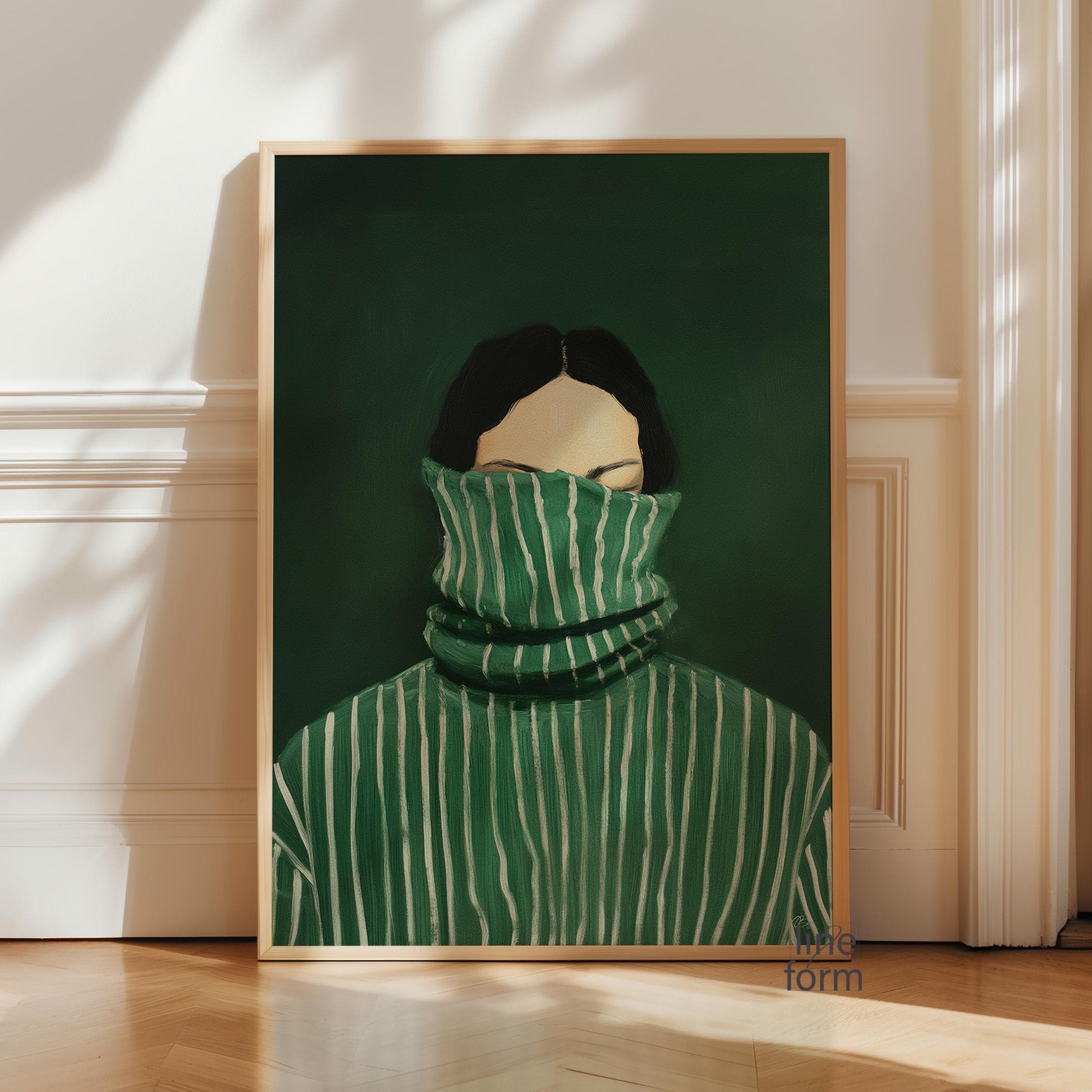 Emerald Green Abstract Woman Art Print: Minimalist Japandi Decor