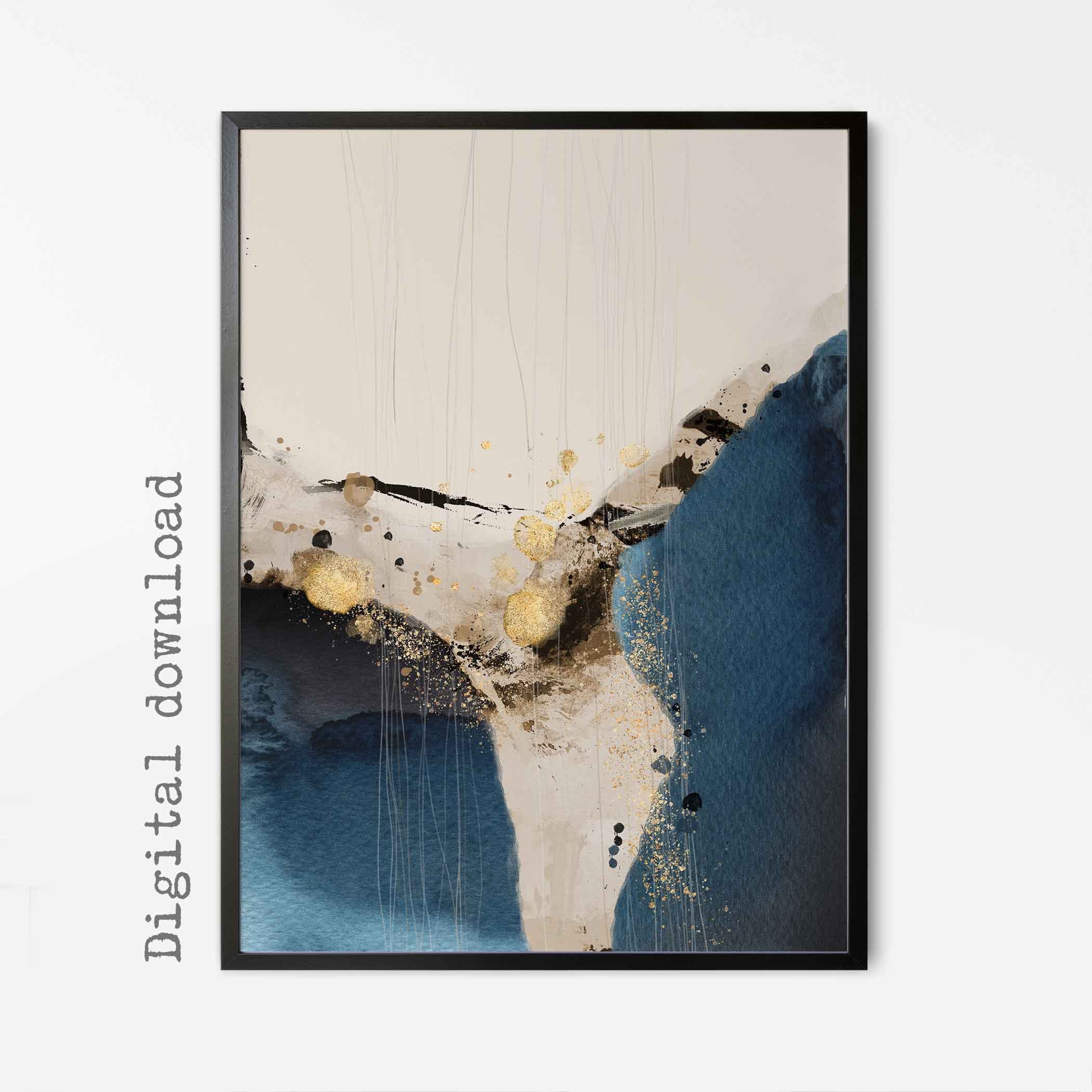 Navy Blue Abstract Wall Art Set of 3 Prints Downloadable Navy Etsy UK