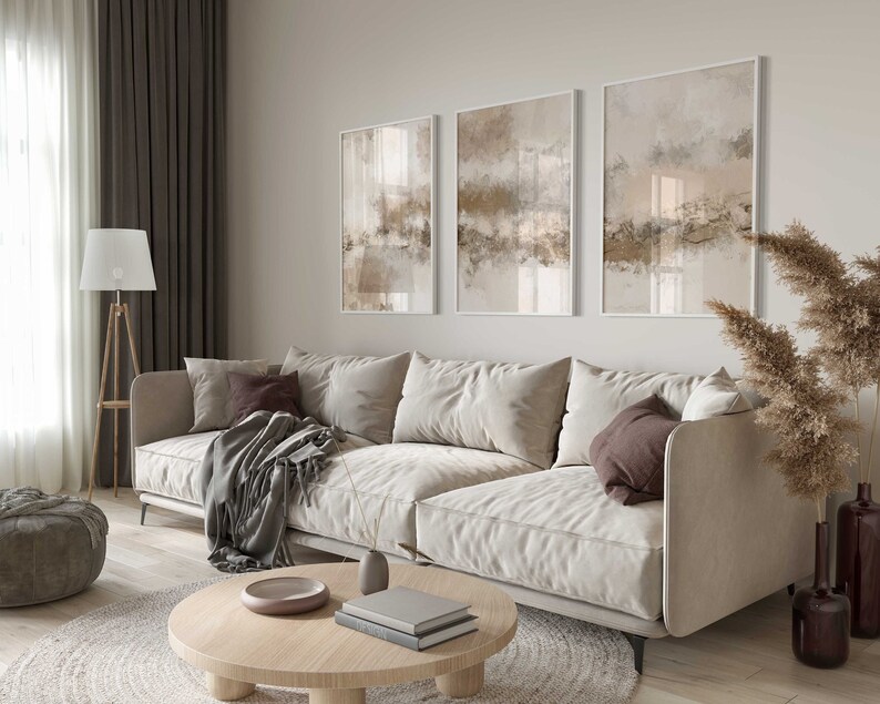 Printable modern neutral abstract painting Set of 3 prints in beige, brown colors, great for modern,neutral decor.