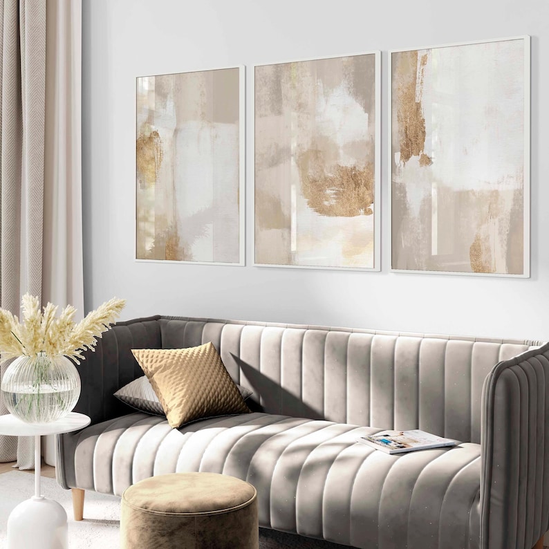 Beige Gold Abstract Wall Art Set of 3: Modern Neutral Print - Etsy
