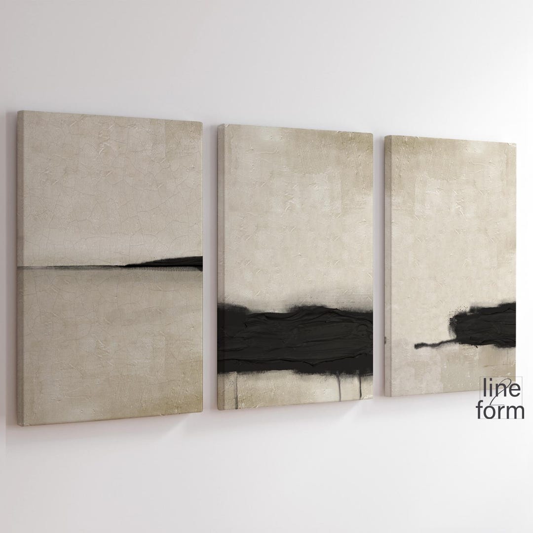 Minimalist Beige and Black Abstract Art Print Set of 3 (digital ...