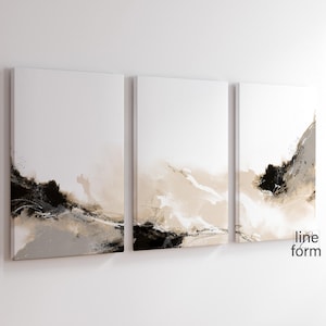 Modern Neutral Beige Black Abstract Gallery Wall Art Set of 3 Neutral Nordic Prints Simple Abstract Art Modern Abstract Art