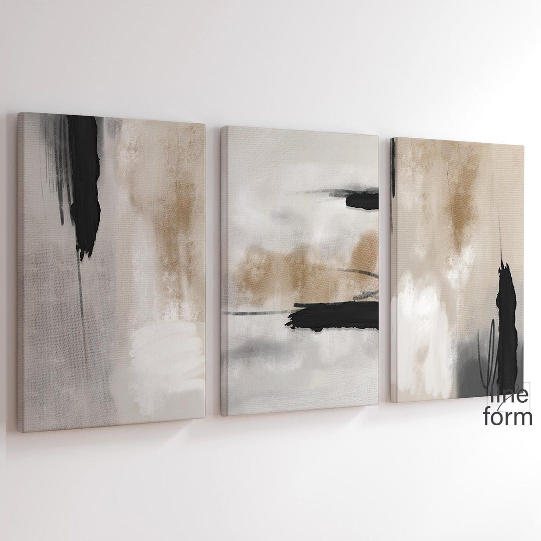 Neutral Abstract Wall Art Set: Modern Minimalist Brush Strokes (digital ...