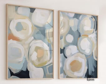 Hellblaue Abstrakte Kunstdrucke 2er Set: Modernes Wohndekor