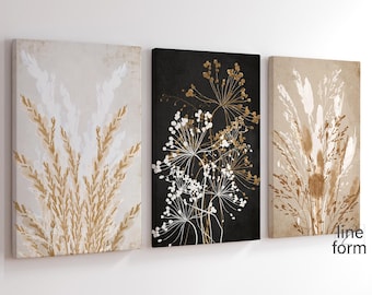 Neutral Botanical Wall Art Set: Meadow Wildflower Prints (Digital Download)