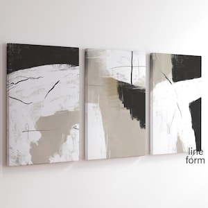 Modern Simple Neutral Gallery Wall Art Set of 3 Pastel Nordic Prints Simple Abstract Art Minimalist Brush Strokes Modern Line Drawing