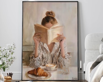 Reading Woman Art Print: Neutral Abstract, Boho Decor