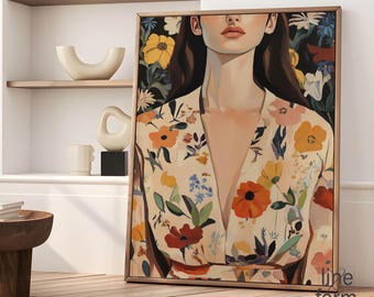 Female Figurative Art Print: Floral Dress, Boho Home Decor (Digital Download)
