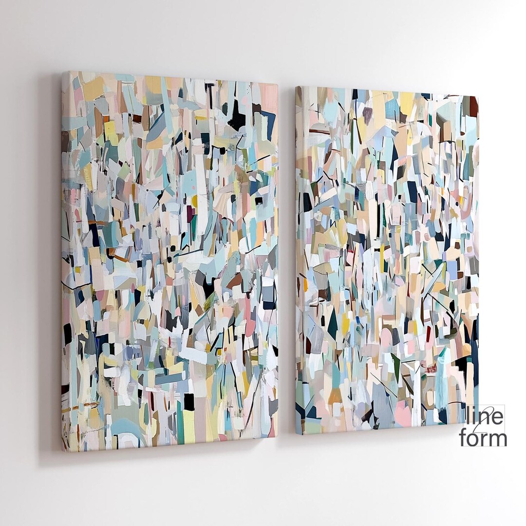 Colorful Light Blue Wall Art Print Set of 2 Pieces Abstract Modern ...