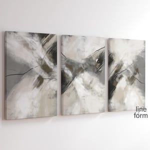 Neutral Tones Abstract Wall Art Set of 3: Minimalist Brush Strokes (Digital Download)