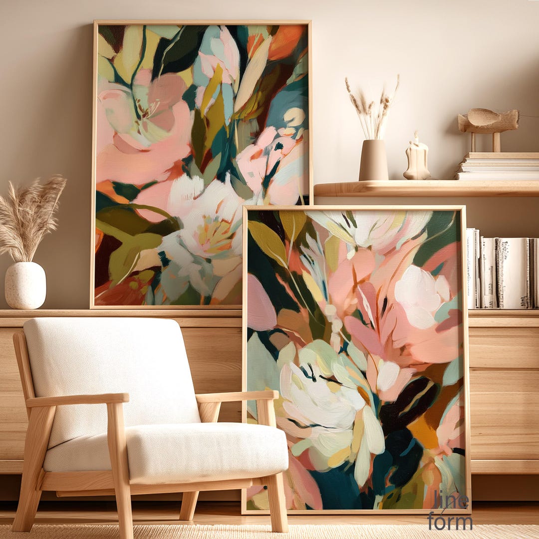 Abstract Floral Wall Art Set of 2: Modern Earth Tone Botanical Prints ...