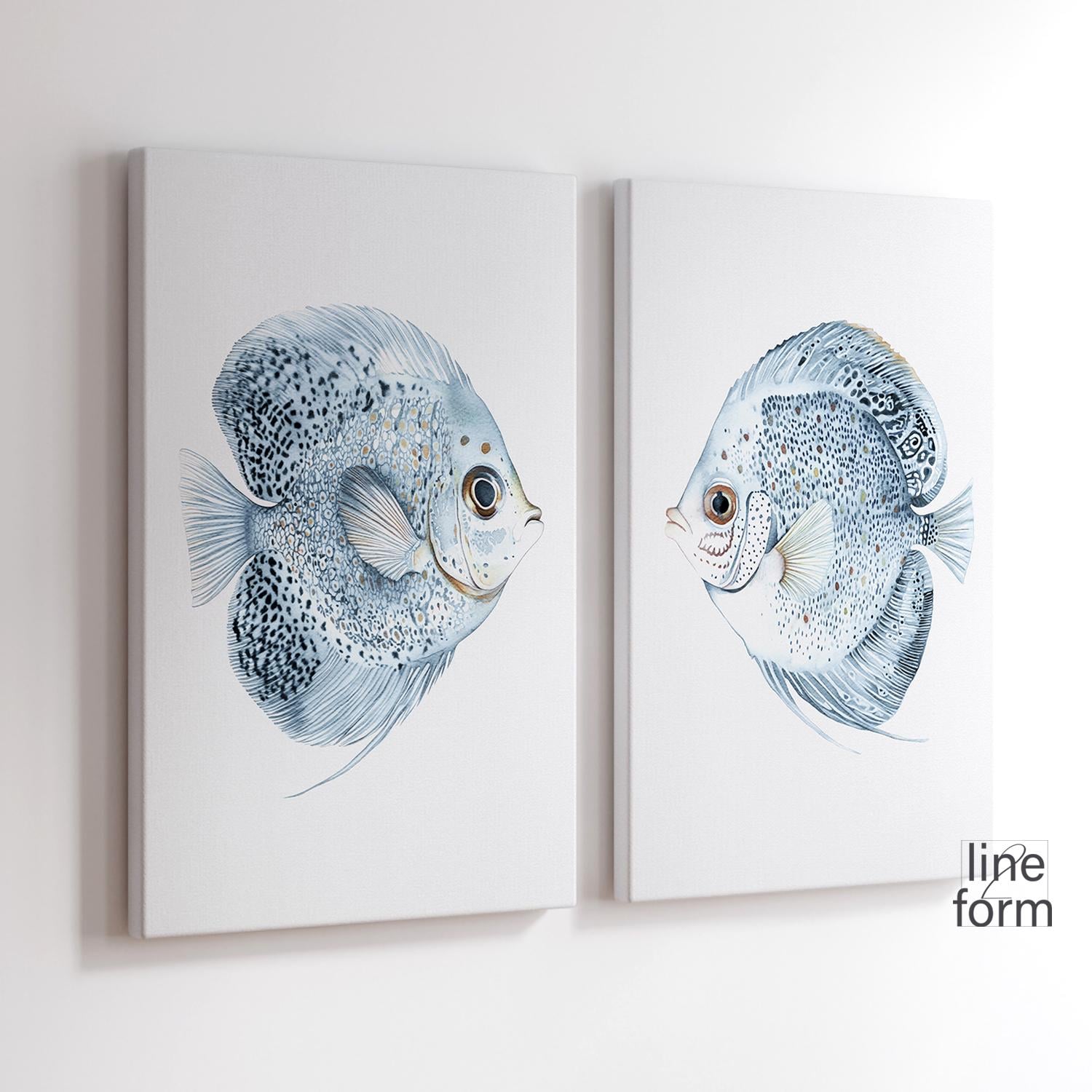 Discus Print Blue Discus Fish Watercolor Print Set: Coastal Wall Art (digital ...