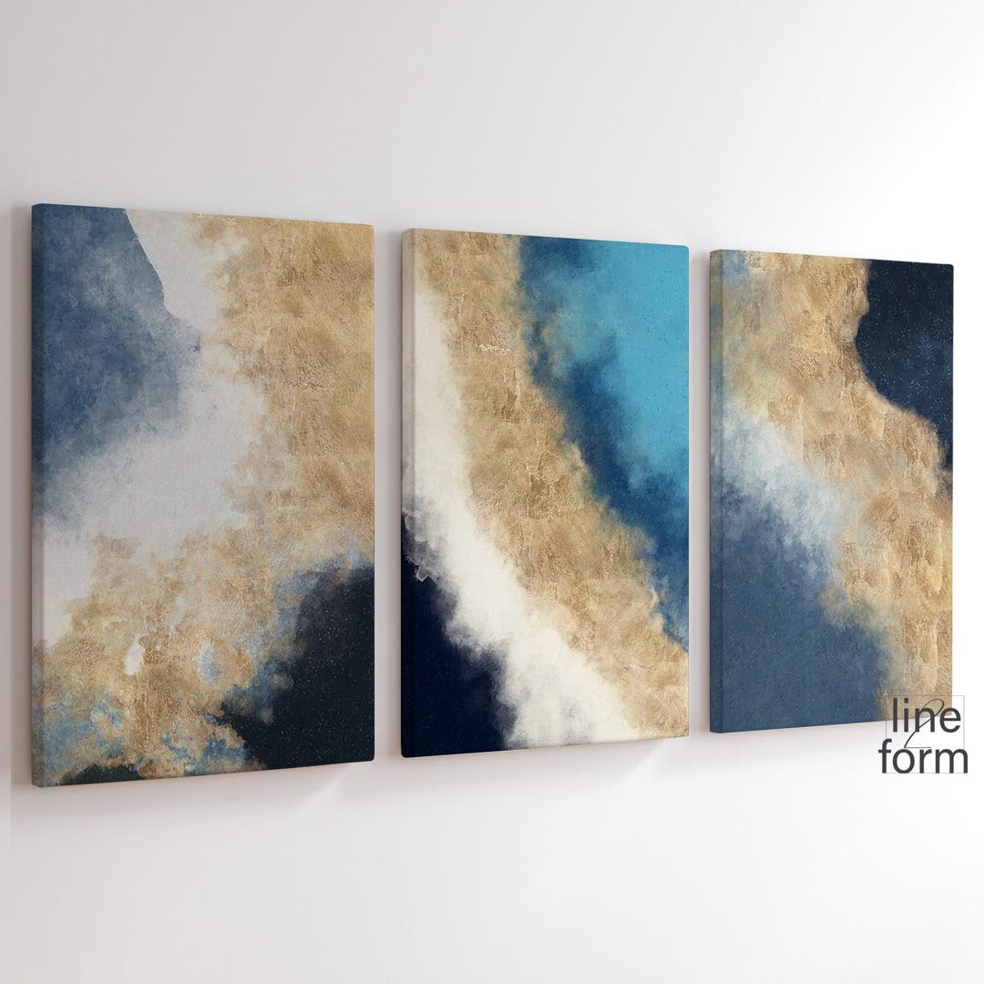Navy Blue Gold Abstract Wall Art Set of 3 Prints Downloadable Navy Blue ...