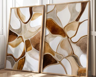 Beige Brown Abstract Art Print Set of 2: Neutral Modern Minimalist Decor