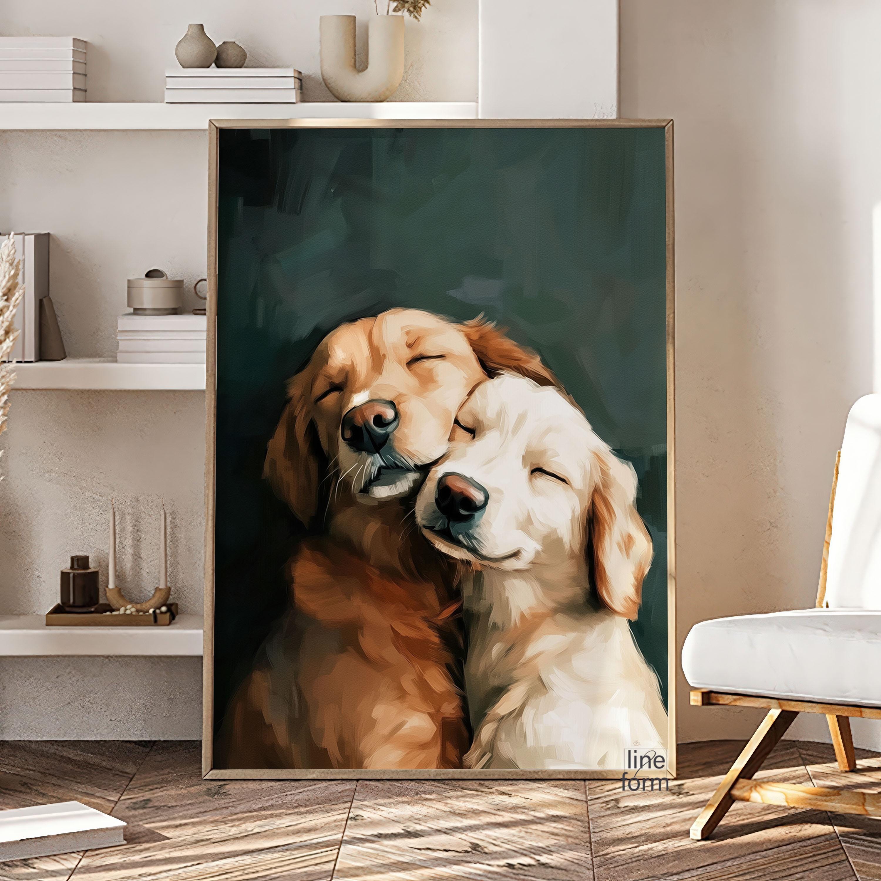 ゴールデンレトリバーのプリント：ヴィンテージの犬の油絵ウォール