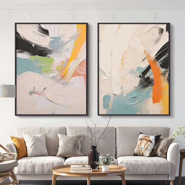 Colorful Abstract Set of 2 Prints, Thick Paint Modern Textured Art Print Set, 2 Abstract Prints, Modern Wall Art, Modern Abstract Art