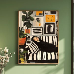 Abstrakte Menschen Kunst, minimalistische Schwarzweiß Kunstdruck, Streifen Weibliche abstrakte Malerei, Figurative Kunst, Menschen Abstrakt Eklektische Drucke
